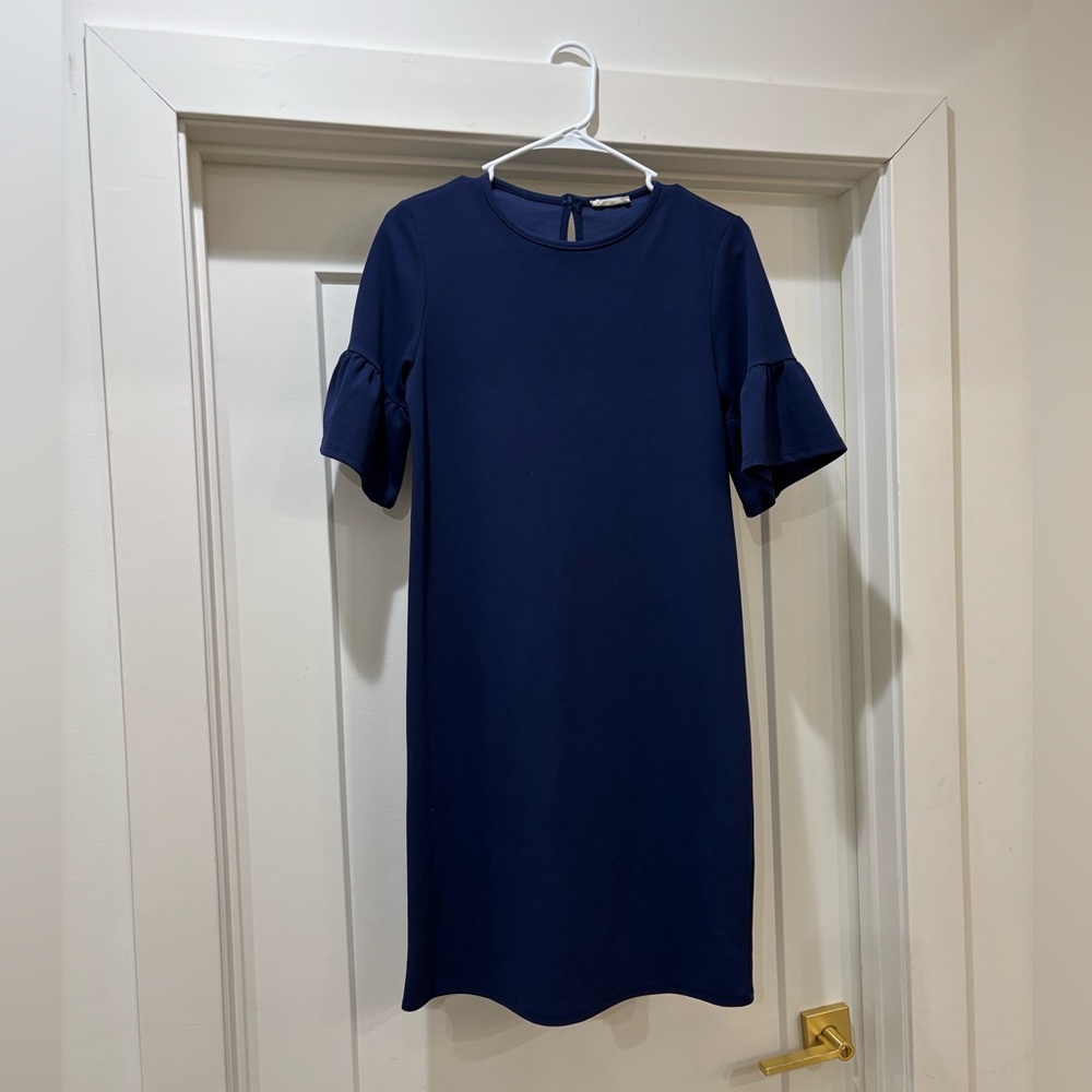 Chic Navy Blue Ruffle Sleeve Mini Dress